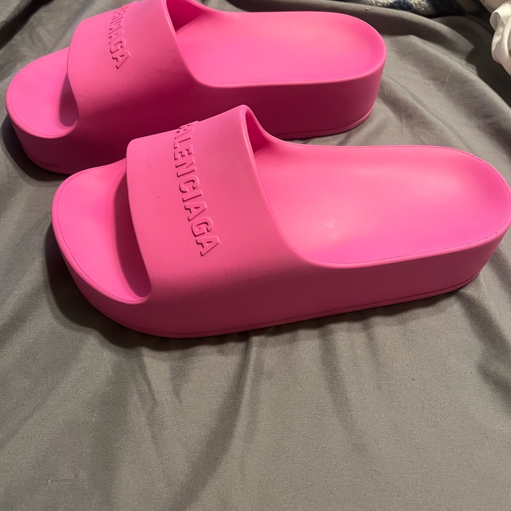 Balenciaga Pink Rubber Slide Shoes